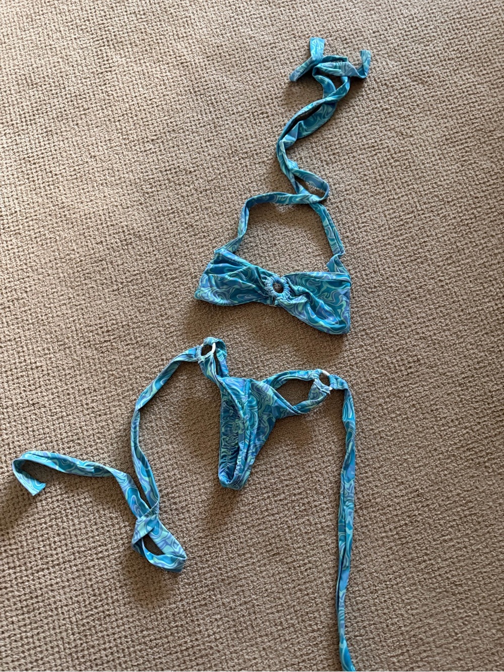 Tiger Mist Blue Marble Bandeau Bikini Set
